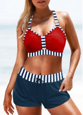 Red swimwear,Striped swimwear,ROTITA Patchwork Red Striped Bikini Top