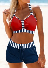 Red swimwear,Striped swimwear,ROTITA Patchwork Red Striped Bikini Top