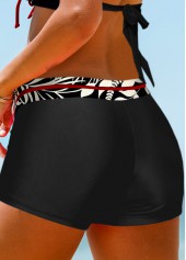 Black swimwear,Plants swimwear,ROTITA Contrast Binding Black Leaf Print Bikini Top