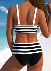 Black plus size,White plus size,Striped plus size,ROTITA Plus Size Bowknot Striped Black Bikini Top