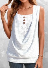 White tops,Plain Color tops,ROTITA Lace White Square Neck Tank Top