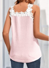 Pink tops,Contrast Color tops,ROTITA Lace Pink V Neck Tank Top