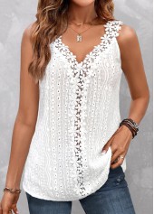 White tops,Plain Color tops,ROTITA Lace White V Neck Tank Top