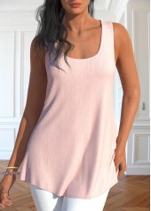 Light Pink tops,Plain Color tops,ROTITA Light Pink Scoop Neck Cardigan and Tank Top