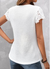White tops,Plain Color tops,ROTITA Lace White V Neck Short Sleeve T Shirt
