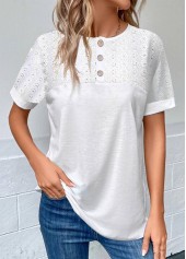 White plus size,Plain Color plus size,ROTITA Plus Size Round Neck Short Sleeve Blouse