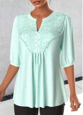 Light Green plus size,Plain Color plus size,ROTITA Plus Size Split Neck Blouse