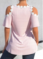 Light Pink tops,Plain Color tops,ROTITA Lace Light Pink V Neck T Shirt