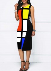 Multi Color dresses,Geometric dresses,Striped dresses,ROTITA Patchwork Geometric Print Multi Color Bodycon Dress