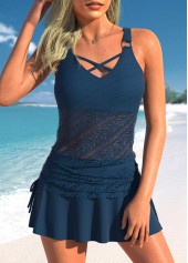 Lace Drawstring Side Navy Tankini Set