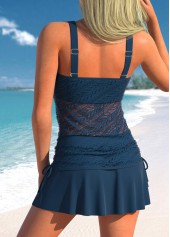 Navy swimwear,Plain Color swimwear,ROTITA Lace Drawstring Side Navy Tankini Top