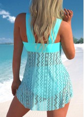 Cyan swimwear,Plain Color swimwear,ROTITA Patchwork Wide Strap Cyan Tankini Top