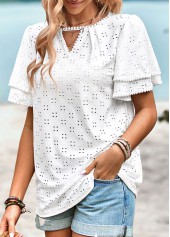 White tops,Plain Color tops,Layered White Short Sleeve T Shirt