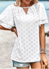 White tops,Plain Color tops,Layered White Short Sleeve T Shirt