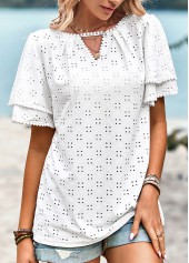 White tops,Plain Color tops,Layered White Short Sleeve T Shirt