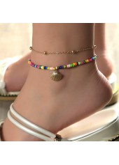 Asymmetrical Metal Detail Multi Color Anklet Set