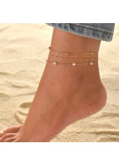 Metal Detail Geometric Pattern Asymmetrical Golden Anklet Set