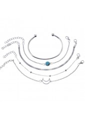 Silvery White jewelry,Other jewelry,Layered Moon Detail Silvery White Bracelet Set