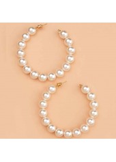 Gold jewelry,Plain Color jewelry,Pearl Design Gold Round Detail Earrings