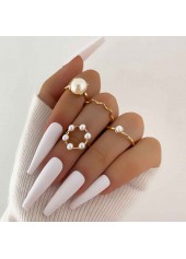 Pearl Design Gold Metal Ring Set