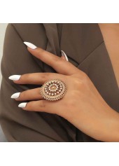 Geometric Pattern Round Alloy Detail Gold Ring