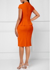 Orange dresses,Plain Color dresses,ROTITA Patchwork Orange Heart Collar Short Sleeve Dress