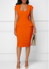 Orange dresses,Plain Color dresses,ROTITA Patchwork Orange Heart Collar Short Sleeve Dress