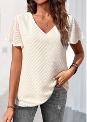 ROTITA Beige V Neck Short Sleeve Blouse
