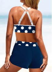 Navy swimwear,White swimwear,Dot swimwear,Geometric swimwear,ROTITA Circular Ring Navy Polka Dot Bikini Top