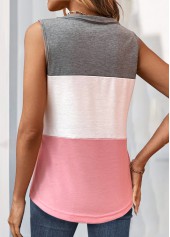 Pink tops,White tops,Plain Color tops,ROTITA Button Pink V Neck Tank Top