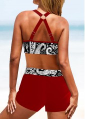 Red swimwear,Paisley swimwear,ROTITA Circular Ring Red Paisley Print Bikini Top