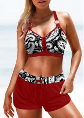 Red swimwear,Paisley swimwear,ROTITA Circular Ring Red Paisley Print Bikini Top