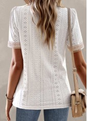 White tops,Contrast Color tops,Patchwork White V Neck Short Sleeve T Shirt