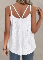White tops,Plain Color tops,ROTITA Hole White Scoop Neck Camisole Top