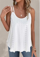 White tops,Plain Color tops,ROTITA Hole White Scoop Neck Camisole Top