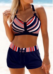 Navy swimwear,Striped swimwear,Geometric swimwear,ROTITA Navy Striped Mid Waisted Swim Shorts