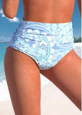 Dusty Blue swimwear,Paisley swimwear,ROTITA Dusty Blue Paisley Print High Waisted Bikini Bottom