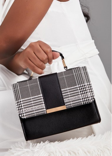 Black accessories,Houndstooth accessories,Magnetic Black Houndstooth Print Shoulder Bag