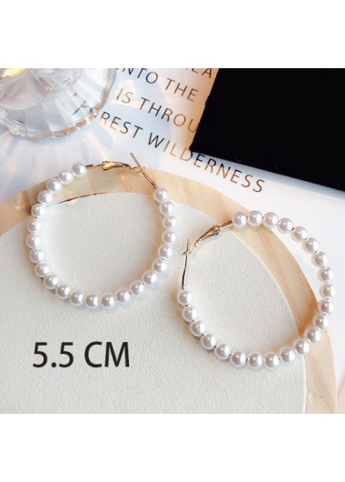 White jewelry,Plain Color jewelry,Pearl Detail White Round Design Earrings