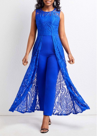 Royal Blue jumpsuits & rompers,Plain Color jumpsuits & rompers,ROTITA Lace Royal Blue Ankle Length Regular Jumpsuit