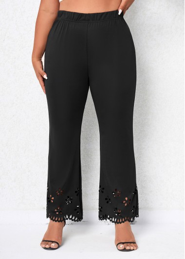 Black plus size,Plain Color plus size,Plus Size Burn Out Printing Black Pants