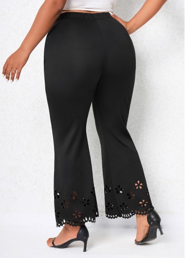 Black plus size,Plain Color plus size,Plus Size Burn Out Printing Black Pants