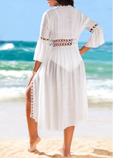 White swimwear,Plain Color swimwear,Breathable V Neck White Cover Up