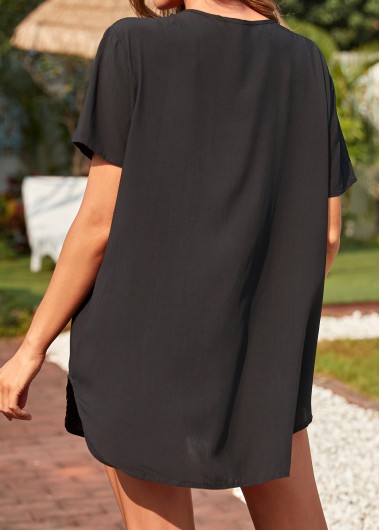 Black swimwear,Plain Color swimwear,Lace Stitching Tassel Black Cover Up