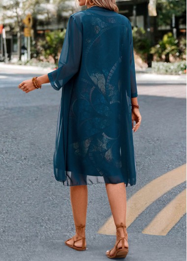 Peacock Blue dresses,Ombre dresses,Plants dresses,Geometric dresses,Two Piece Ombre Peacock Blue Dress and Cardigan