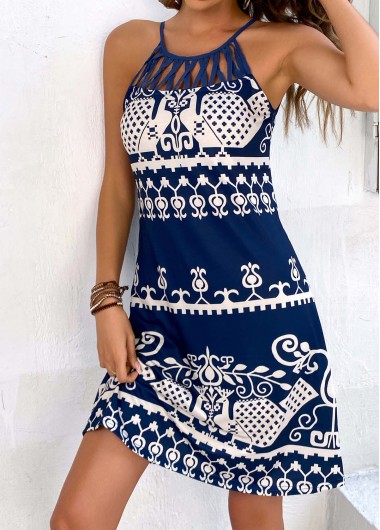 Navy dresses,White dresses,Tribal dresses,Criss Cross Tribal Print Navy Short Dress