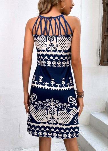 Navy dresses,White dresses,Tribal dresses,Criss Cross Tribal Print Navy Short Dress