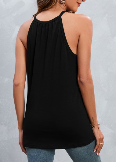 Black tops,Plain Color tops,Patchwork Black Round Neck Camisole Top