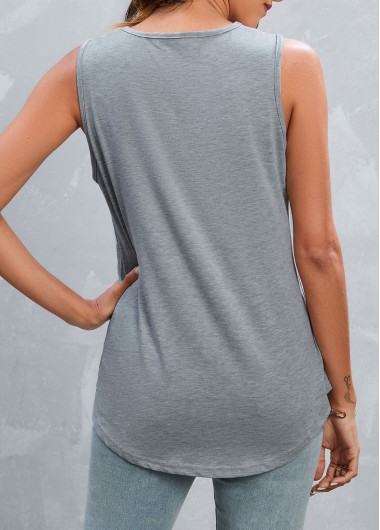 Grey tops,Plain Color tops,Pleated Grey Square Neck Tank Top