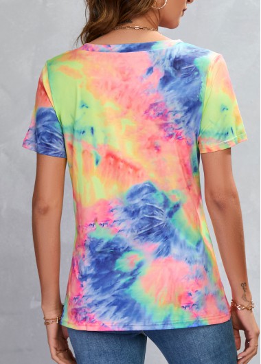Multi Color tops,Ombre tops,Ombre Multi Color V Neck T Shirt
